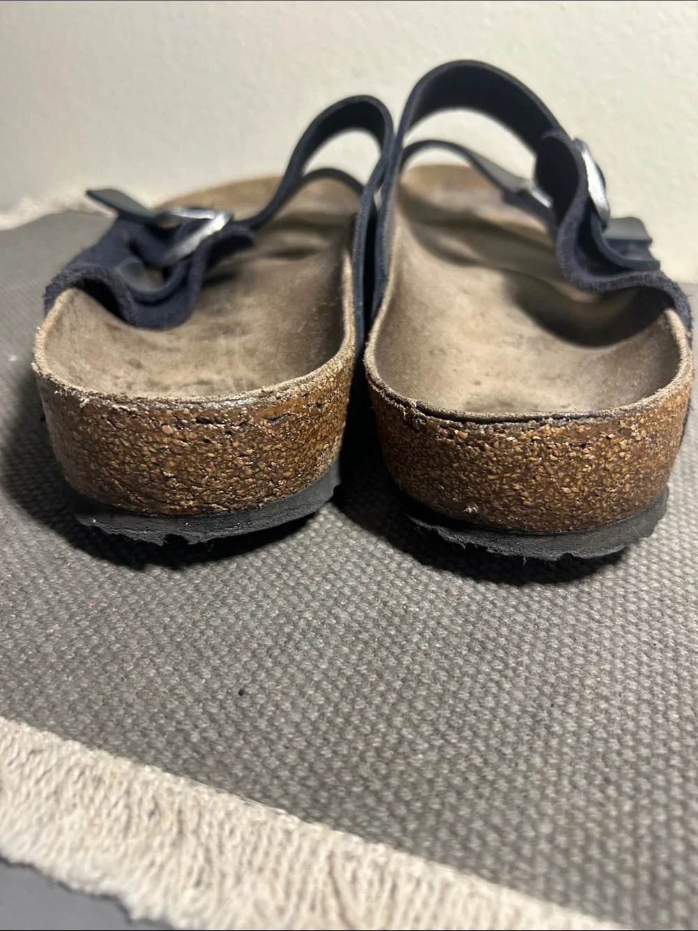 Birkenstock Arizona Two-Strap Black Suede and Leather Sandals